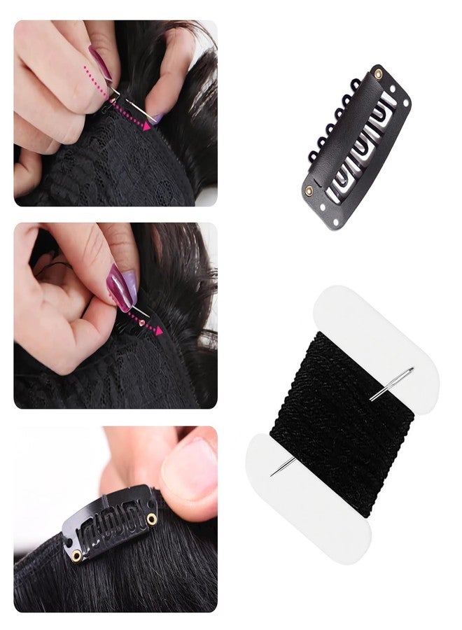 uadbau 30 Pcs 32mm 6-Teeth U-Shape Wig Clips for Clip-in Hair Extensions, with DIY Needle and Thread Kit – Snap Hair Clips for Hair Extensions Clip-ins (Black) - Image 2